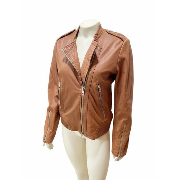 Rag & Bone Lyon Leather Jacket Brown Lamb Leather Moto Jacket Size 6 - Picture 1 of 10